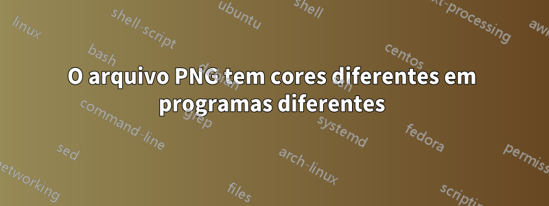 O arquivo PNG tem cores diferentes em programas diferentes