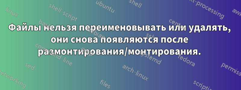 Файлы нельзя переименовывать или удалять, они снова появляются после размонтирования/монтирования.