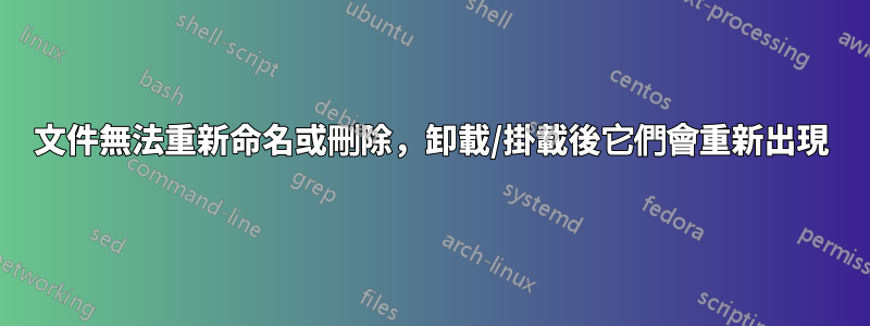 文件無法重新命名或刪除，卸載/掛載後它們會重新出現