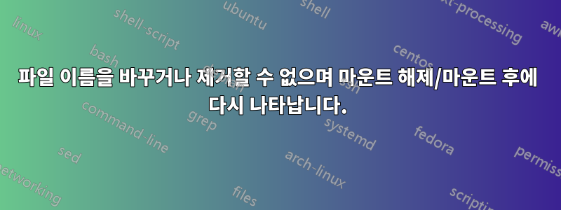 파일 이름을 바꾸거나 제거할 수 없으며 마운트 해제/마운트 후에 다시 나타납니다.