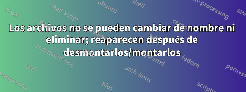 Los archivos no se pueden cambiar de nombre ni eliminar; reaparecen después de desmontarlos/montarlos