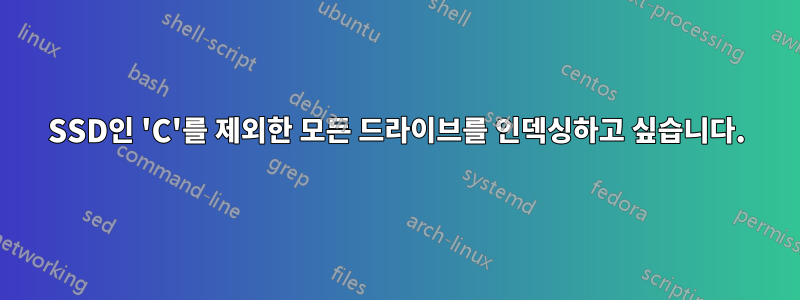 SSD인 'C'를 제외한 모든 드라이브를 인덱싱하고 싶습니다.