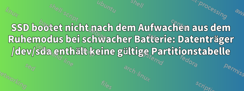 SSD bootet nicht nach dem Aufwachen aus dem Ruhemodus bei schwacher Batterie: Datenträger /dev/sda enthält keine gültige Partitionstabelle