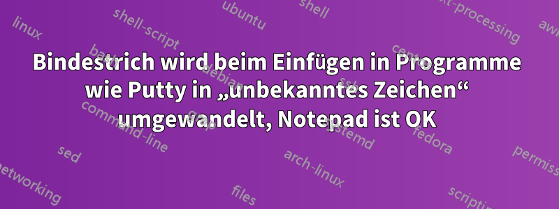 Bindestrich wird beim Einfügen in Programme wie Putty in „unbekanntes Zeichen“ umgewandelt, Notepad ist OK