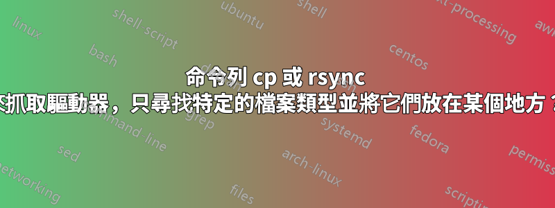 命令列 cp 或 rsync 來抓取驅動器，只尋找特定的檔案類型並將它們放在某個地方？