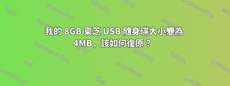 我的 8GB 東芝 USB 隨身碟大小變為 4MB，該如何復原？ 