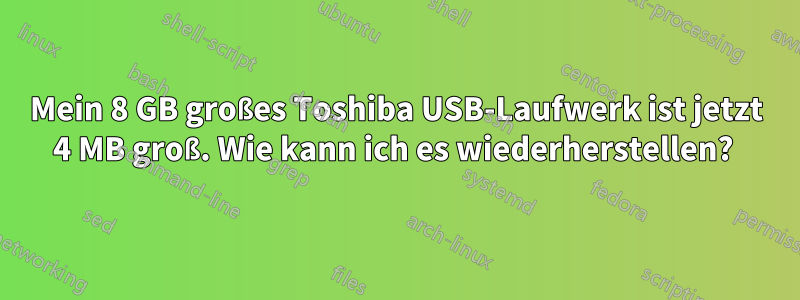 Mein 8 GB großes Toshiba USB-Laufwerk ist jetzt 4 MB groß. Wie kann ich es wiederherstellen? 