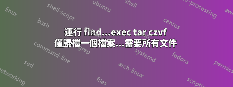 運行 find...exec tar czvf 僅歸檔一個檔案...需要所有文件