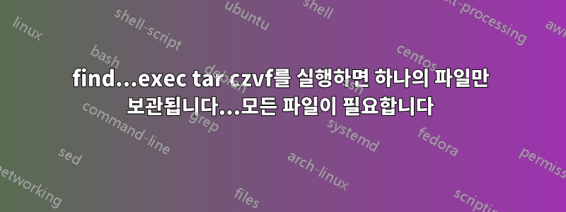 find...exec tar czvf를 실행하면 하나의 파일만 보관됩니다...모든 파일이 필요합니다