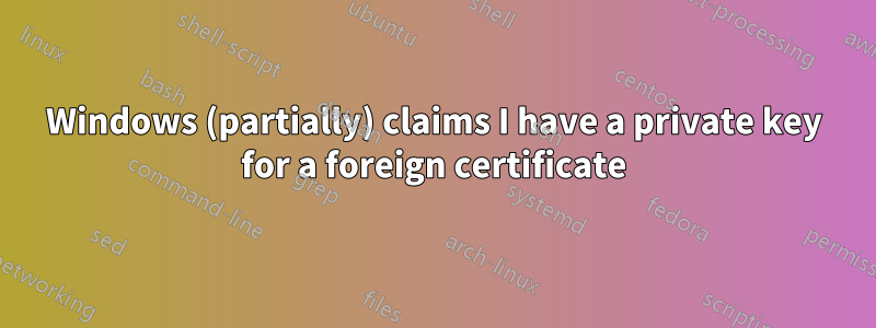 Windows (partially) claims I have a private key for a foreign certificate