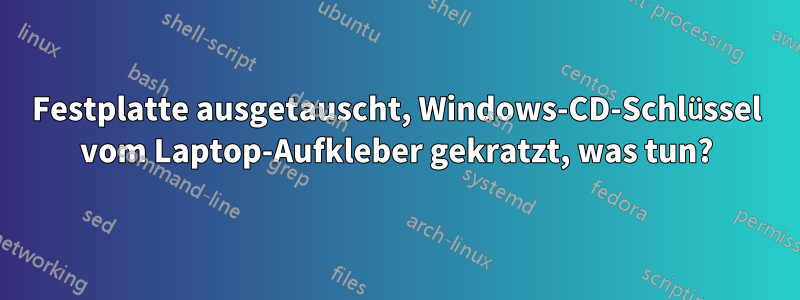 Festplatte ausgetauscht, Windows-CD-Schlüssel vom Laptop-Aufkleber gekratzt, was tun?