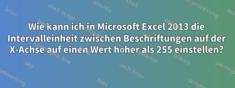 Wie kann ich in Microsoft Excel 2013 die Intervalleinheit zwischen Beschriftungen auf der X-Achse auf einen Wert höher als 255 einstellen?
