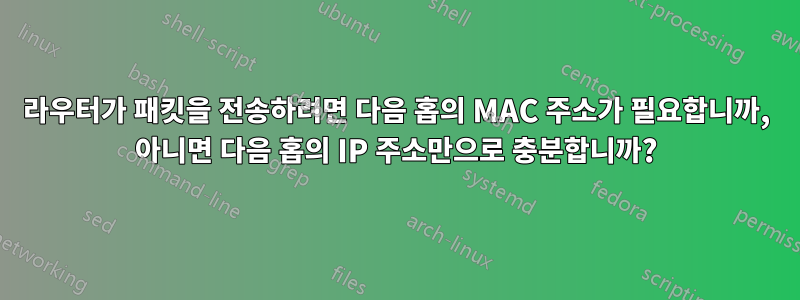 라우터가 패킷을 전송하려면 다음 홉의 MAC 주소가 필요합니까, 아니면 다음 홉의 IP 주소만으로 충분합니까?