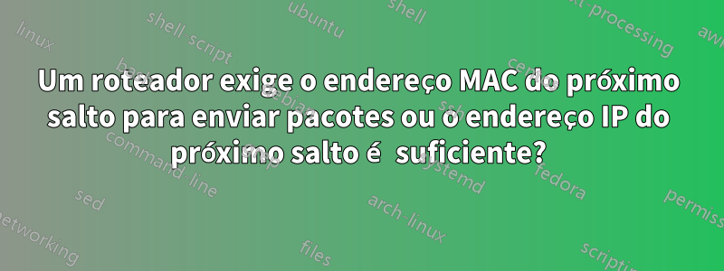 Um roteador exige o endereço MAC do próximo salto para enviar pacotes ou o endereço IP do próximo salto é suficiente?