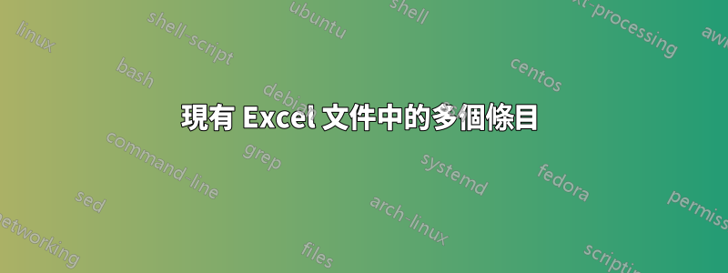 現有 Excel 文件中的多個條目