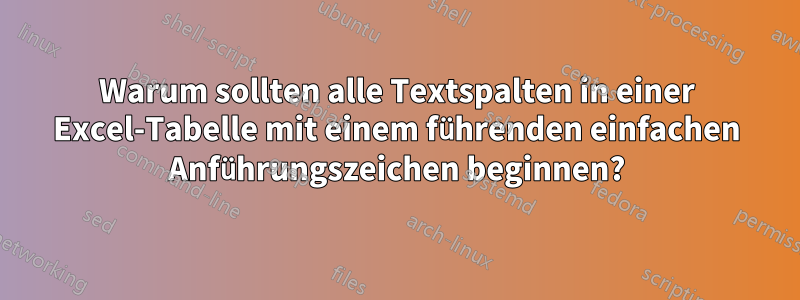 Warum sollten alle Textspalten in einer Excel-Tabelle mit einem führenden einfachen Anführungszeichen beginnen?