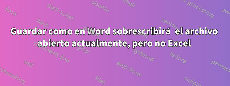 Guardar como en Word sobrescribirá el archivo abierto actualmente, pero no Excel