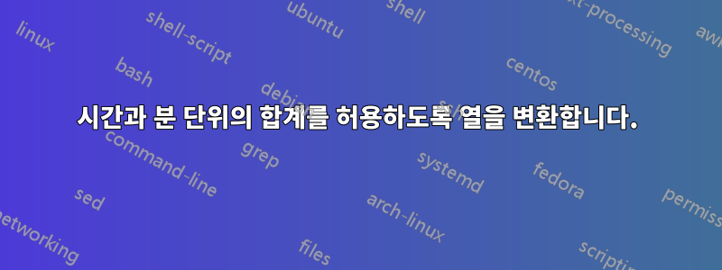 시간과 분 단위의 합계를 허용하도록 열을 변환합니다.