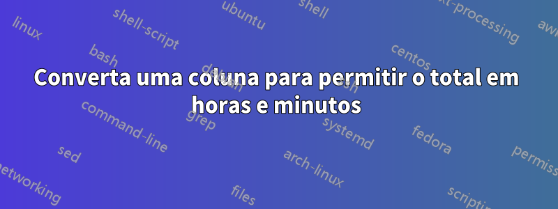 Converta uma coluna para permitir o total em horas e minutos