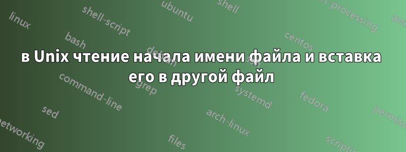 в Unix чтение начала имени файла и вставка его в другой файл