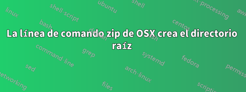 La línea de comando zip de OSX crea el directorio raíz