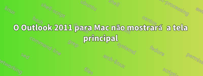 O Outlook 2011 para Mac não mostrará a tela principal