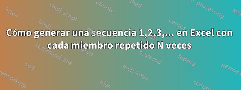 Cómo generar una secuencia 1,2,3,... en Excel con cada miembro repetido N veces