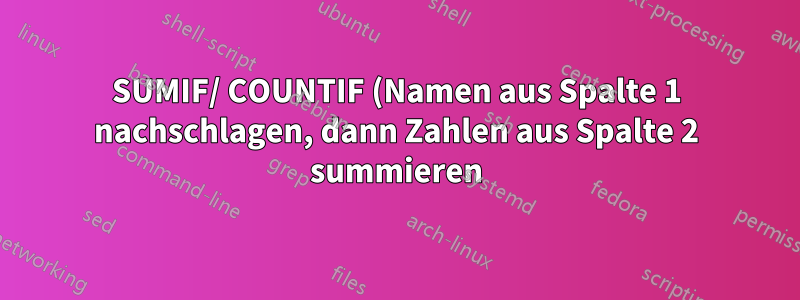 SUMIF/ COUNTIF (Namen aus Spalte 1 nachschlagen, dann Zahlen aus Spalte 2 summieren)