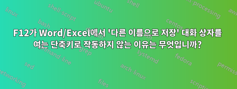 F12가 Word/Excel에서 '다른 이름으로 저장' 대화 상자를 여는 단축키로 작동하지 않는 이유는 무엇입니까?