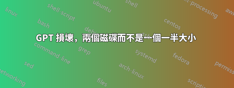 GPT 損壞，兩個磁碟而不是一個一半大小