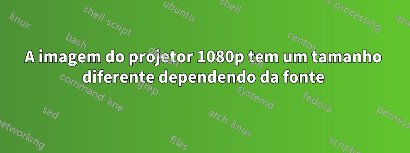 A imagem do projetor 1080p tem um tamanho diferente dependendo da fonte