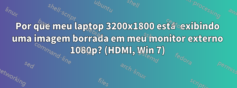 Por que meu laptop 3200x1800 está exibindo uma imagem borrada em meu monitor externo 1080p? (HDMI, Win 7)