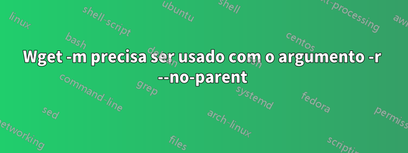 Wget -m precisa ser usado com o argumento -r --no-parent