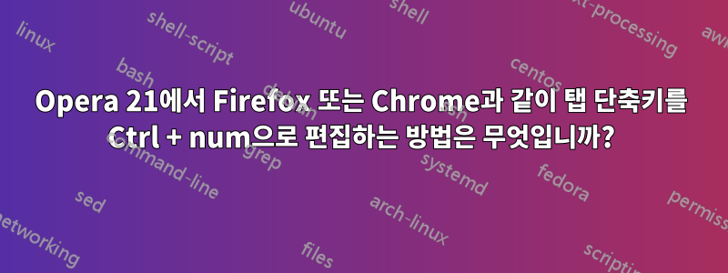 Opera 21에서 Firefox 또는 Chrome과 같이 탭 단축키를 Ctrl + num으로 편집하는 방법은 무엇입니까?