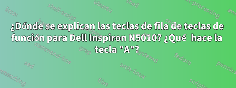 ¿Dónde se explican las teclas de fila de teclas de función para Dell Inspiron N5010? ¿Qué hace la tecla "A"?