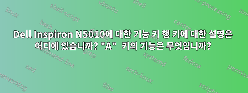 Dell Inspiron N5010에 대한 기능 키 행 키에 대한 설명은 어디에 있습니까? "A" 키의 기능은 무엇입니까?