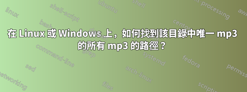 在 Linux 或 Windows 上，如何找到該目錄中唯一 mp3 的所有 mp3 的路徑？