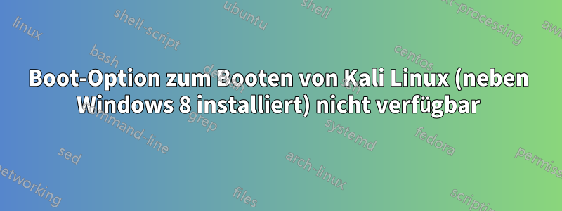 Boot-Option zum Booten von Kali Linux (neben Windows 8 installiert) nicht verfügbar