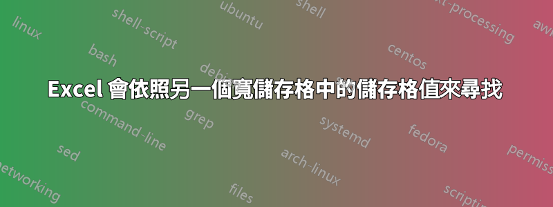 Excel 會依照另一個寬儲存格中的儲存格值來尋找