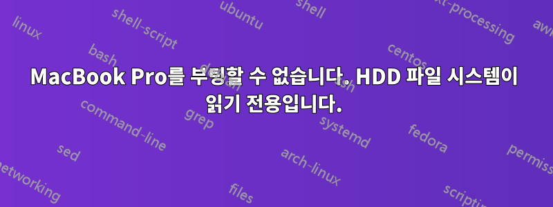 MacBook Pro를 부팅할 수 없습니다. HDD 파일 시스템이 읽기 전용입니다.