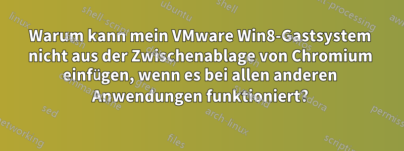 Warum kann mein VMware Win8-Gastsystem nicht aus der Zwischenablage von Chromium einfügen, wenn es bei allen anderen Anwendungen funktioniert?