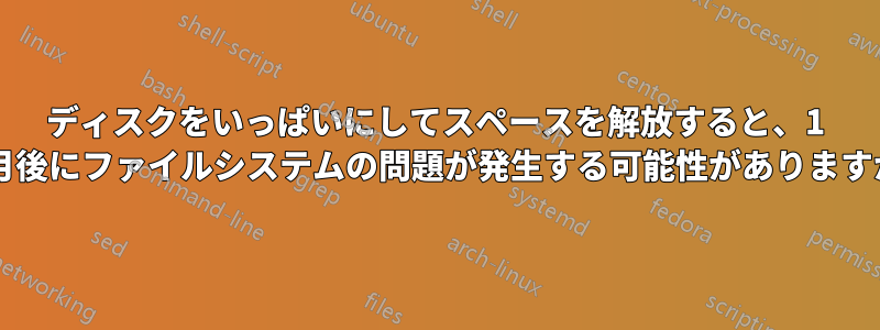 ディスクをいっぱいにしてスペースを解放すると、1 か月後にファイルシステムの問題が発生する可能性がありますか?