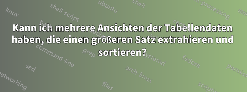 Kann ich mehrere Ansichten der Tabellendaten haben, die einen größeren Satz extrahieren und sortieren?
