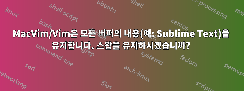 MacVim/Vim은 모든 버퍼의 내용(예: Sublime Text)을 유지합니다. 스왑을 유지하시겠습니까?