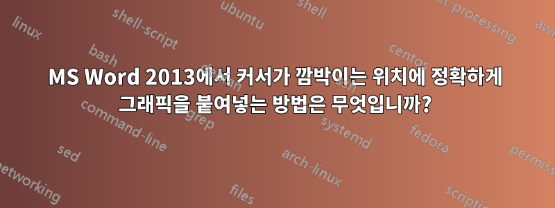 MS Word 2013에서 커서가 깜박이는 위치에 정확하게 그래픽을 붙여넣는 방법은 무엇입니까?