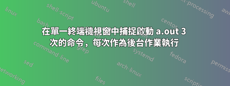 在單一終端機視窗中捕捉啟動 a.out 3 次的命令，每次作為後台作業執行