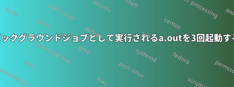 1つのターミナルウィンドウで、バックグラウンドジョブとして実行されるa.outを3回起動するコマンドをキャプチャします。