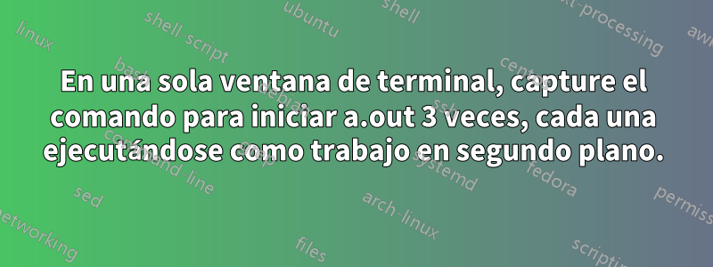 En una sola ventana de terminal, capture el comando para iniciar a.out 3 veces, cada una ejecutándose como trabajo en segundo plano.