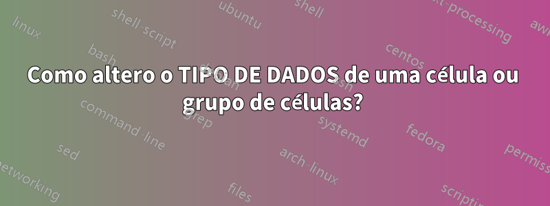 Como altero o TIPO DE DADOS de uma célula ou grupo de células?