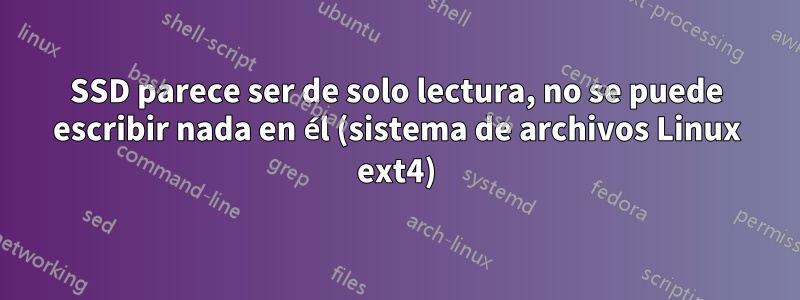 SSD parece ser de solo lectura, no se puede escribir nada en él (sistema de archivos Linux ext4)